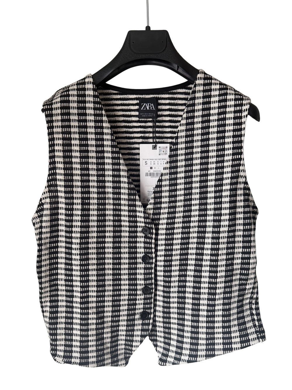 Zara Black and White Button-Front Vest